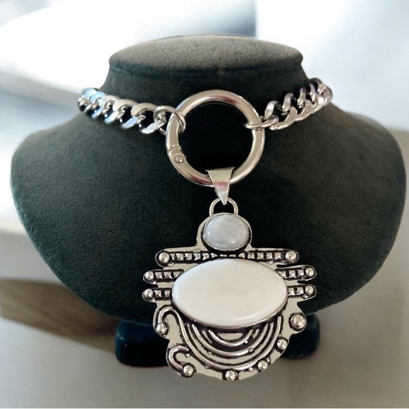 925 Sterling silver overlay crystal quartz & white agate gemstone boho necklace - Picture 2 of 11